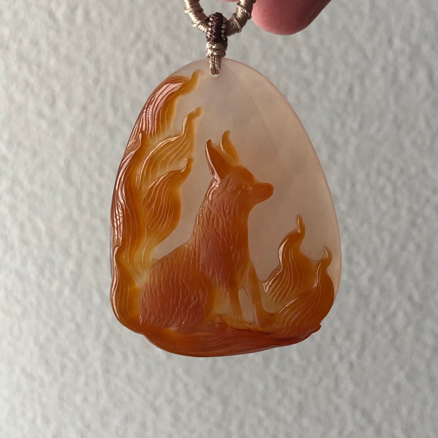 60 mm High Quality Agate Carved Red Orange Nine Foxtail Kitsune Pendant