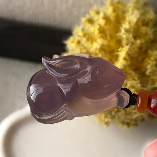 26.3mm High Quality Agate Lavender Carved Bunny Year of the Rabbit Pendant