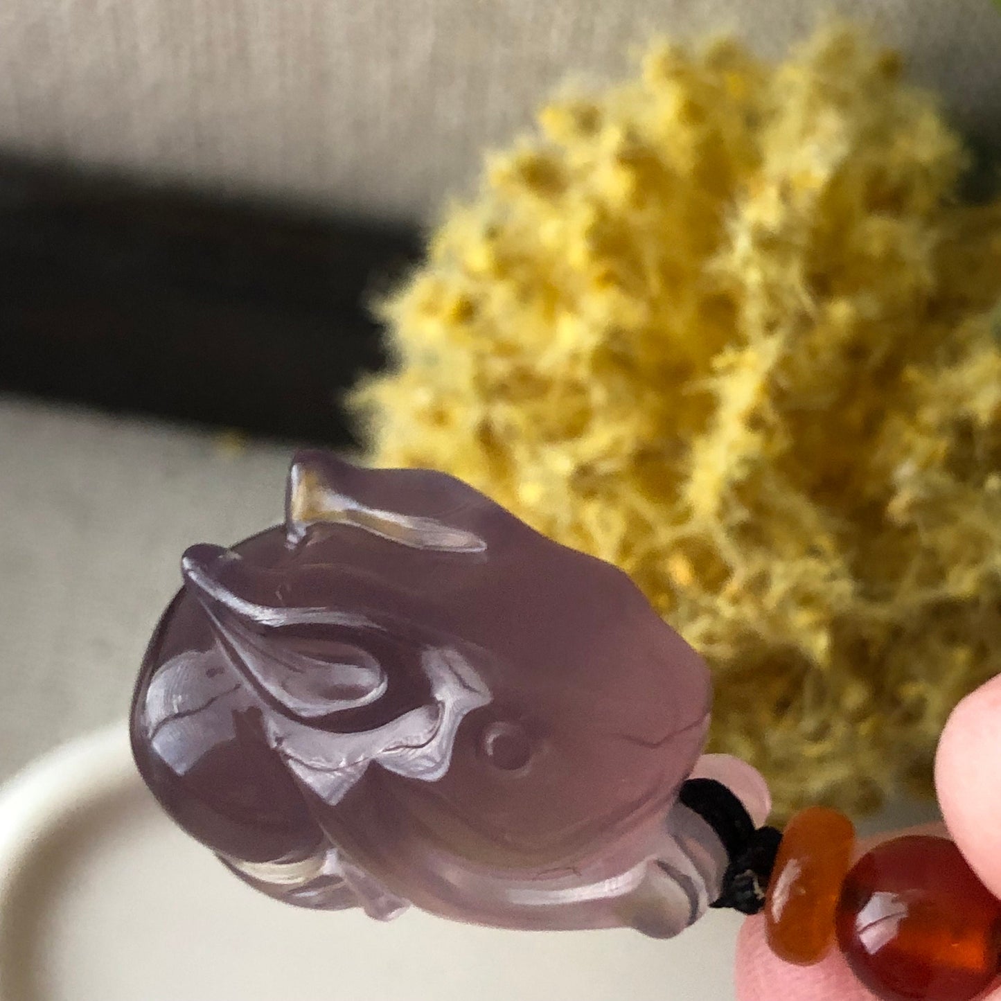 26.3mm High Quality Agate Lavender Carved Bunny Year of the Rabbit Pendant