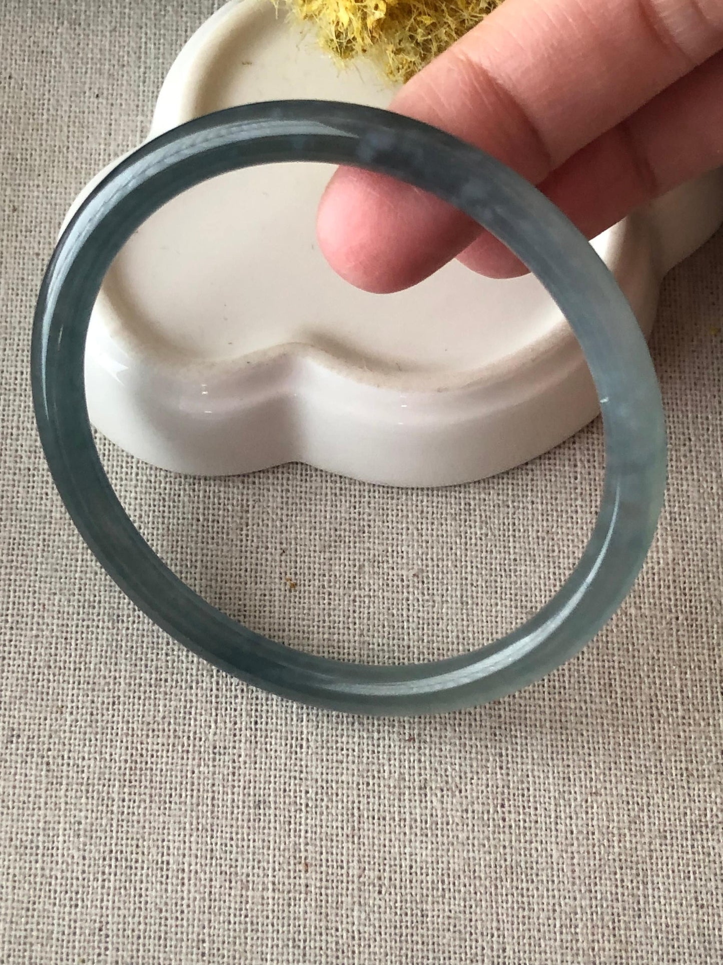 57-58mm High Quality Icy Guatemalan Jade Blue Green Tone Slim Rounded Bangle