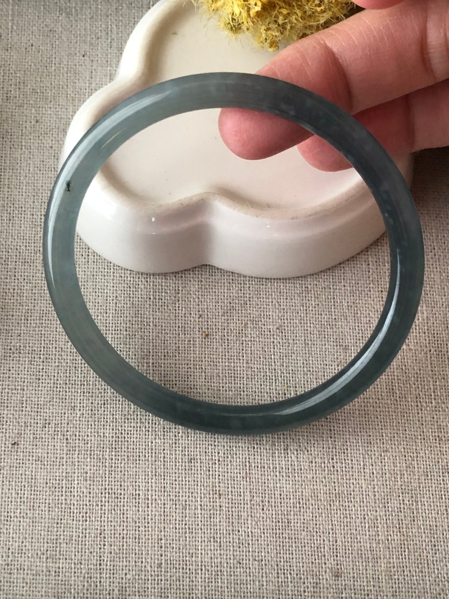 57-58mm High Quality Icy Guatemalan Jade Blue Green Tone Slim Rounded Bangle