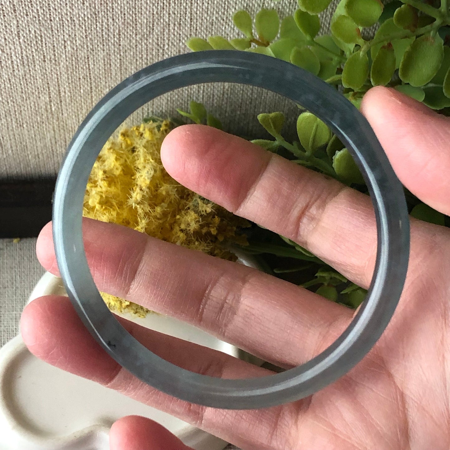 57-58mm High Quality Icy Guatemalan Jade Blue Green Tone Slim Rounded Bangle