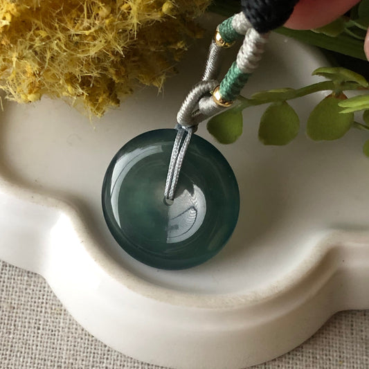 22mm High Icy Guatemalan Jade Blue Green Gradient Peace Donut Pendant