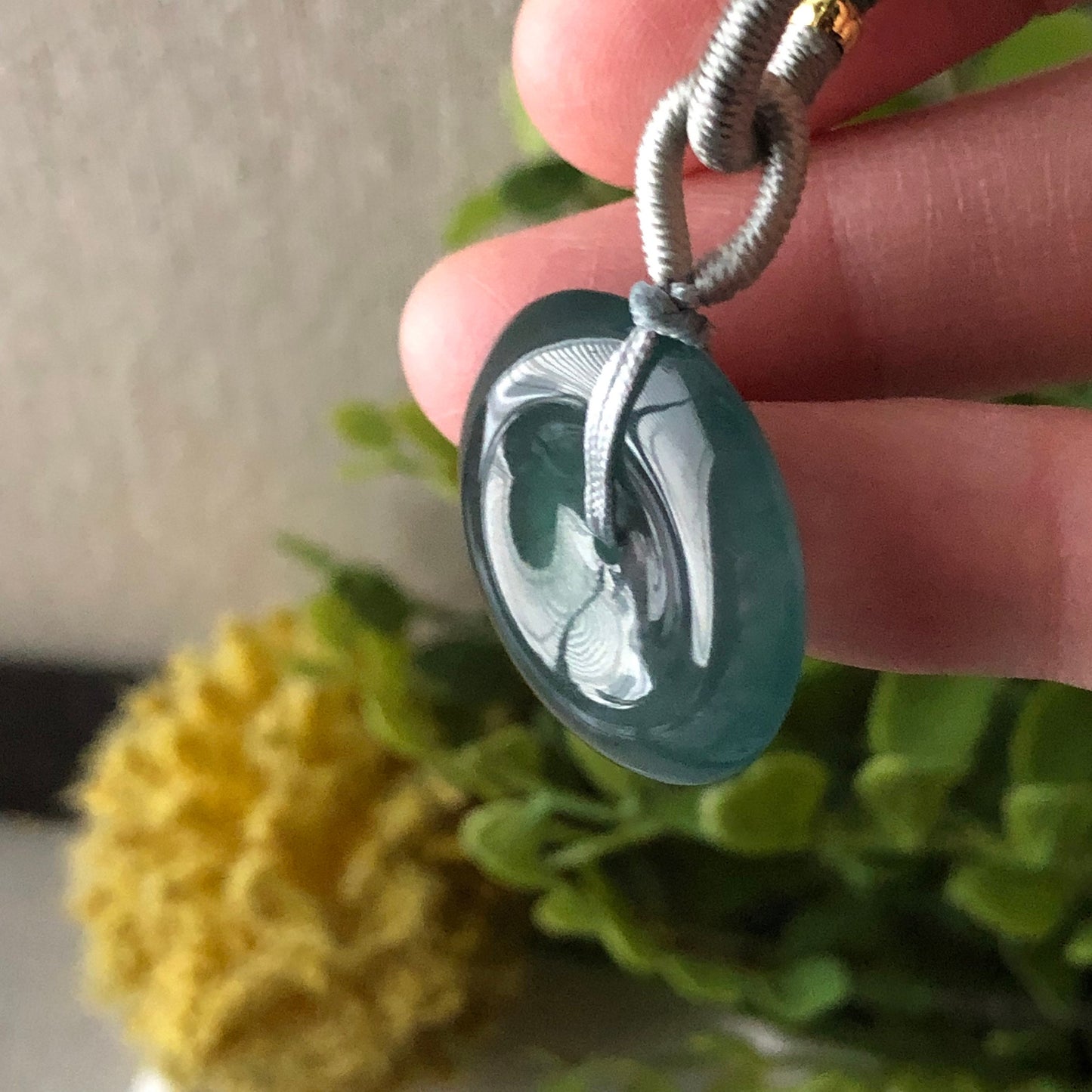 22mm High Icy Guatemalan Jade Blue Green Gradient Peace Donut Pendant