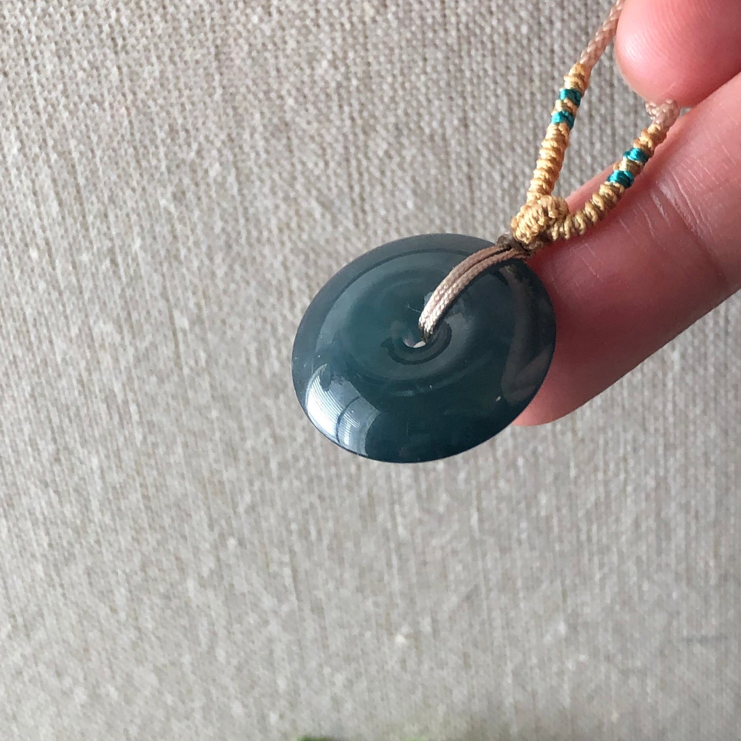22mm High Icy Guatemalan Jade Blue Green Gradient Peace Donut Pendant