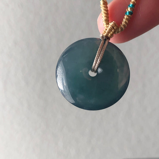 22mm High Icy Guatemalan Jade Blue Green Gradient Peace Donut Pendant