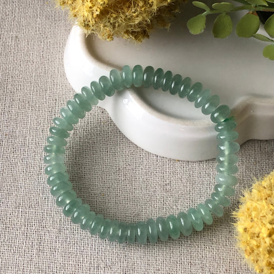 7.2mm. Icy Green Jade Jadeite Mini Donut Bead Bracelet