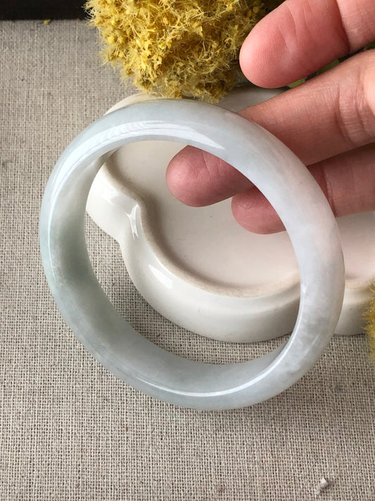 57mm Icy Light Blue Tone Jadeite Jade D-Shaped Bangle