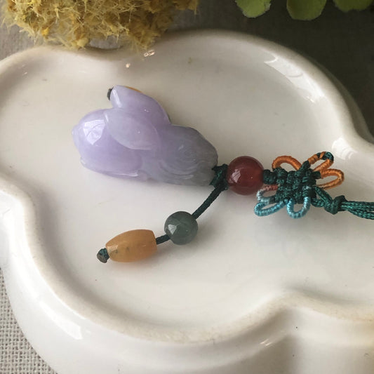 23.7mm Glossy Lavender Jadeite Jade Carved Rabbit Bunny Pendant