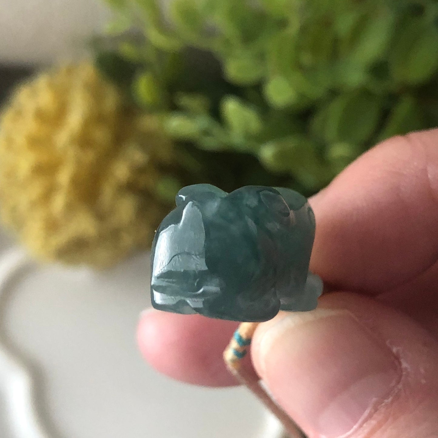 22mm Glossy Green Blue  Guatemalan Jade Carved Rabbit Bunny Pendant