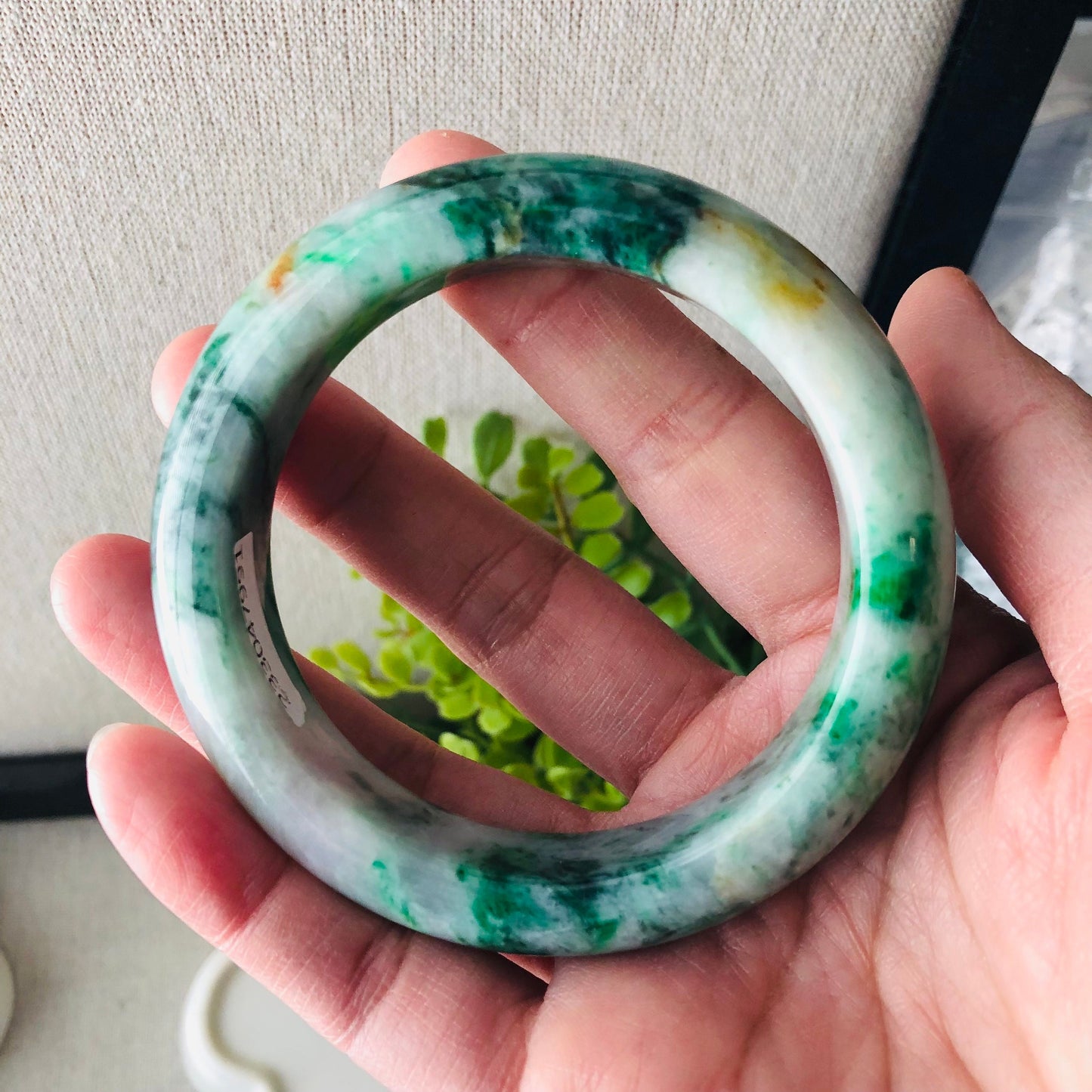 57mm Jadeite Jade Earthy Green Yellow Moss  Bangle