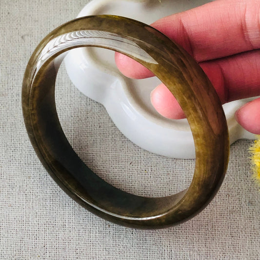 57.7 Jadeite Jade Yellow Brown  Bangle