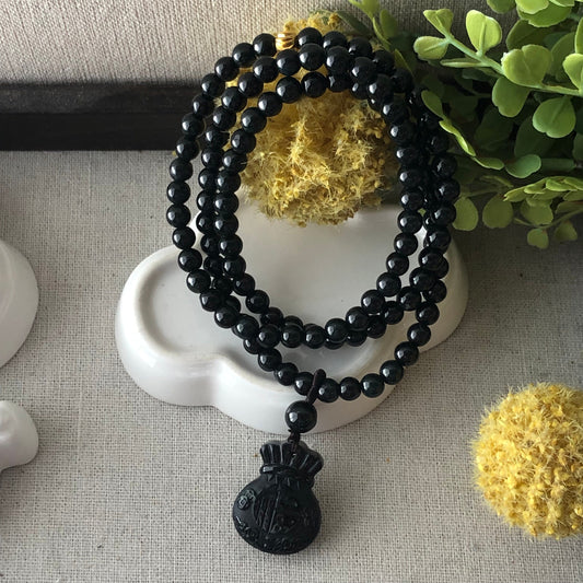 6 mm Icy Glossy Omphacite Jade Bead  Necklace with Money Bag Pendant