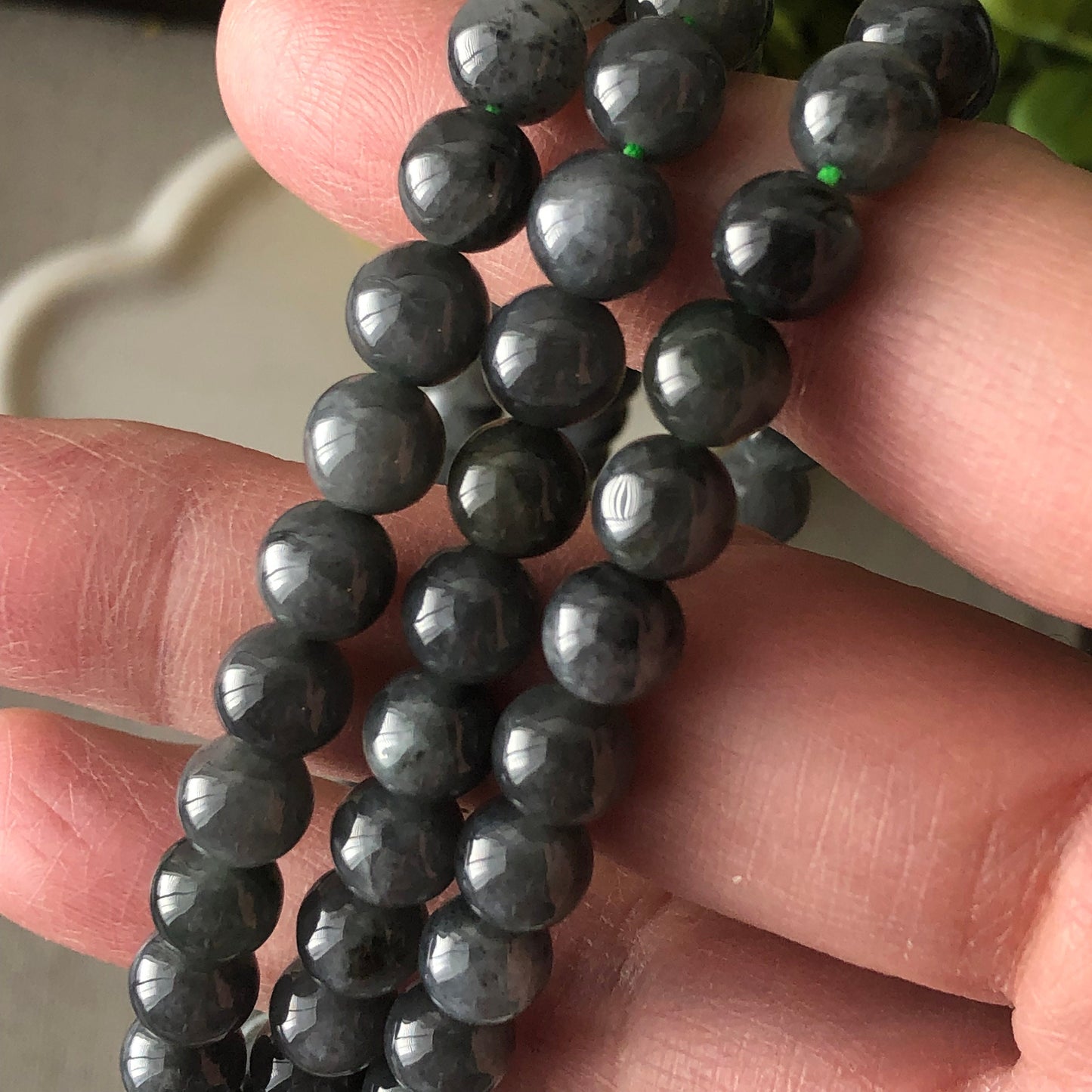 6 mm Icy Glossy Wuji Black Jadeite Jade Bead  Necklace Bracelet