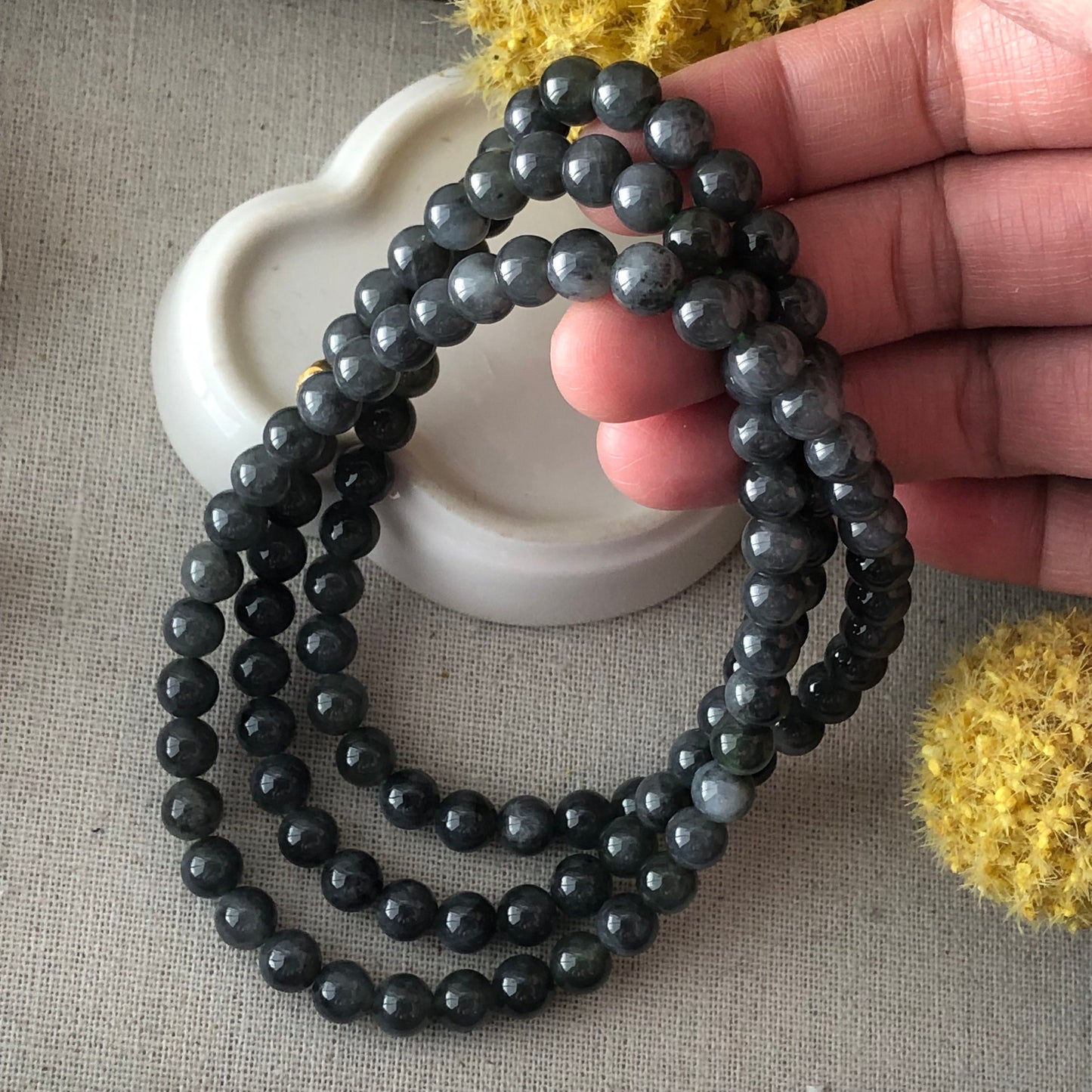 6 mm Icy Glossy Wuji Black Jadeite Jade Bead  Necklace Bracelet