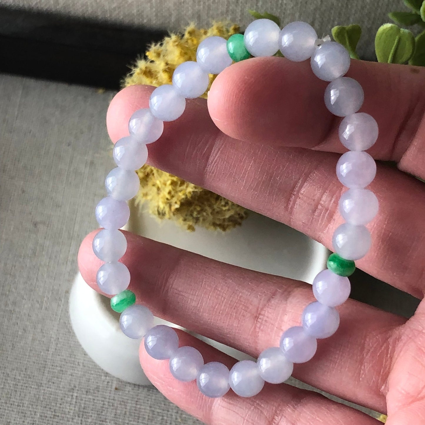 6.7 mm Jadeite Jade High Icy Lavender Bead Bracelet