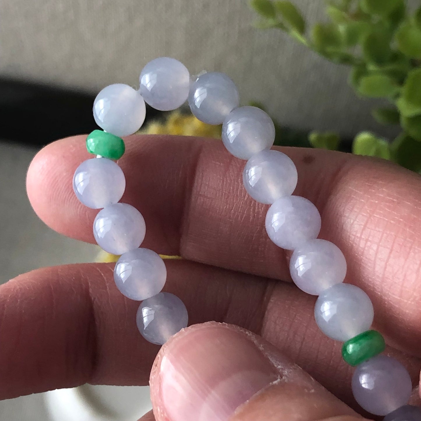 6.7 mm Jadeite Jade High Icy Lavender Bead Bracelet