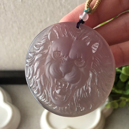 55 mm High Quality Agate Carved Lavender Lion Pendant