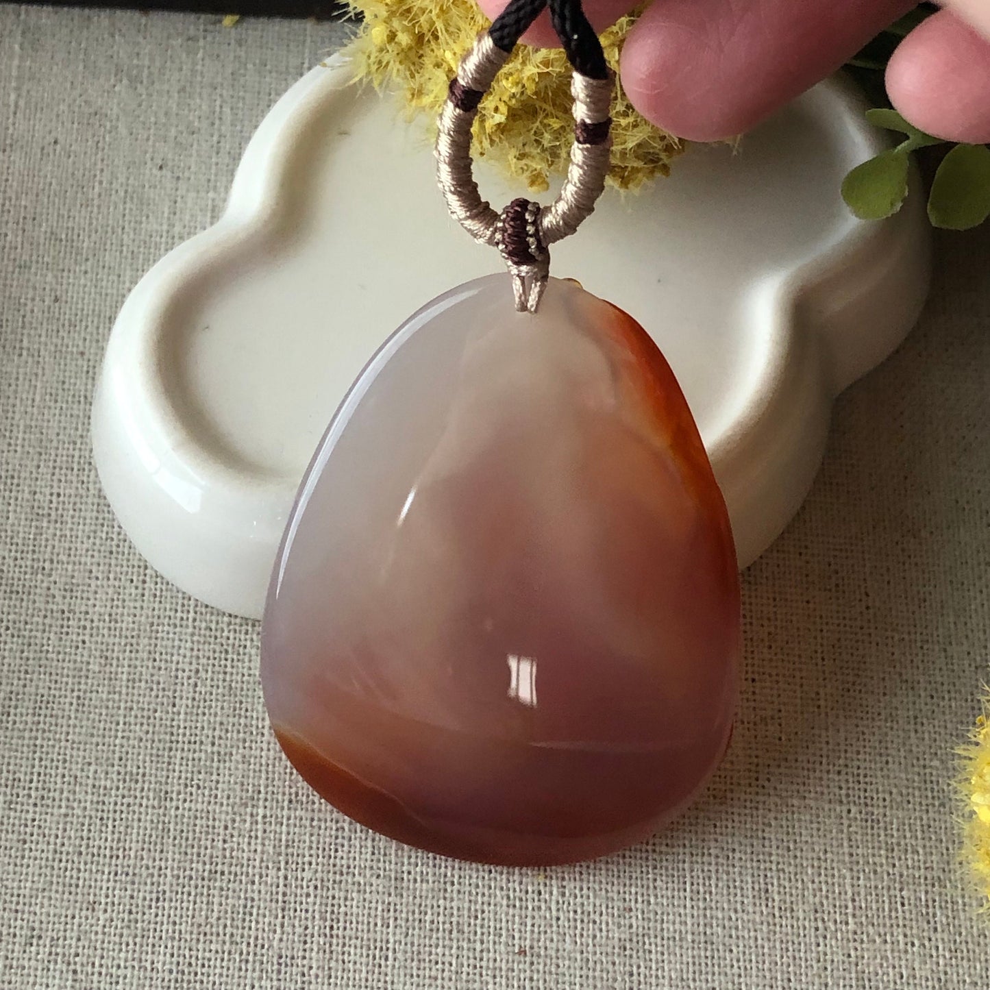 60 mm High Quality Agate Carved Red Orange Nine Foxtail Kitsune Pendant