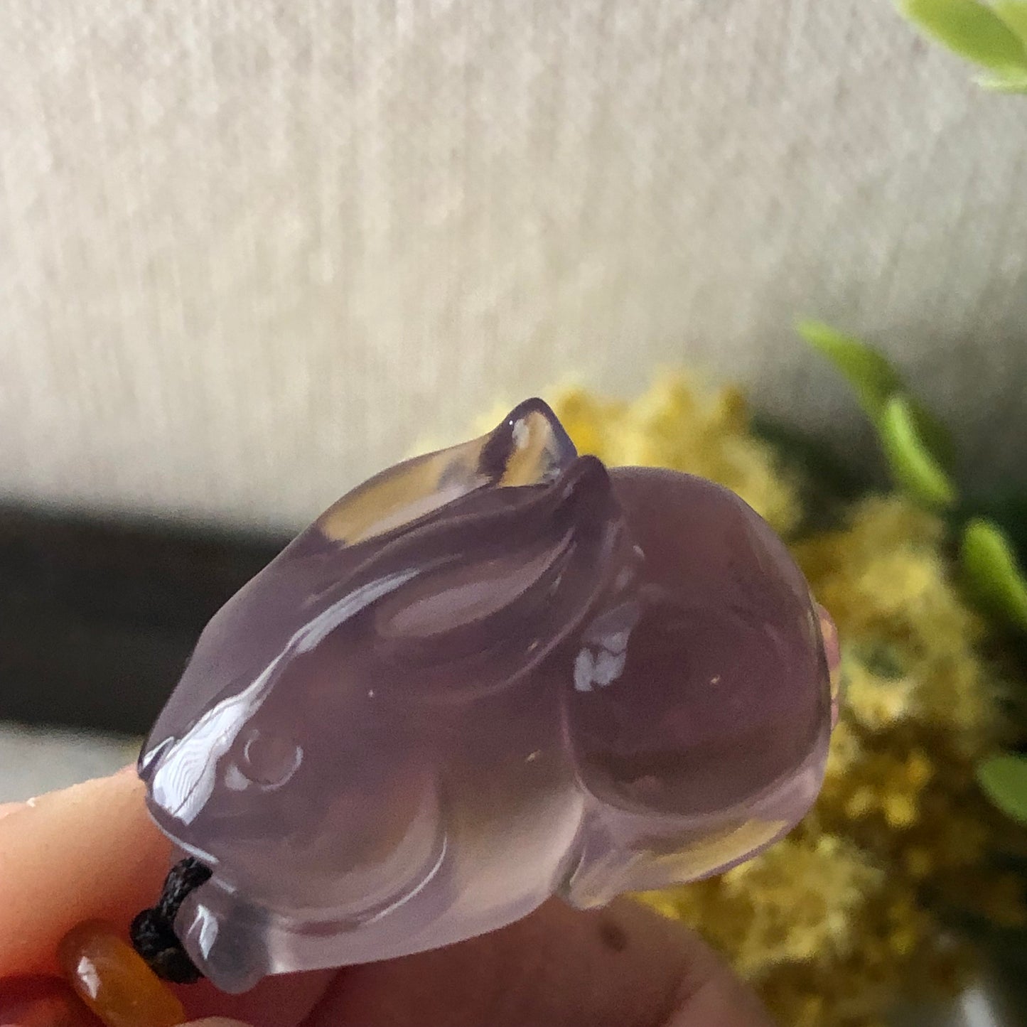 26.3mm High Quality Agate Lavender Carved Bunny Year of the Rabbit Pendant