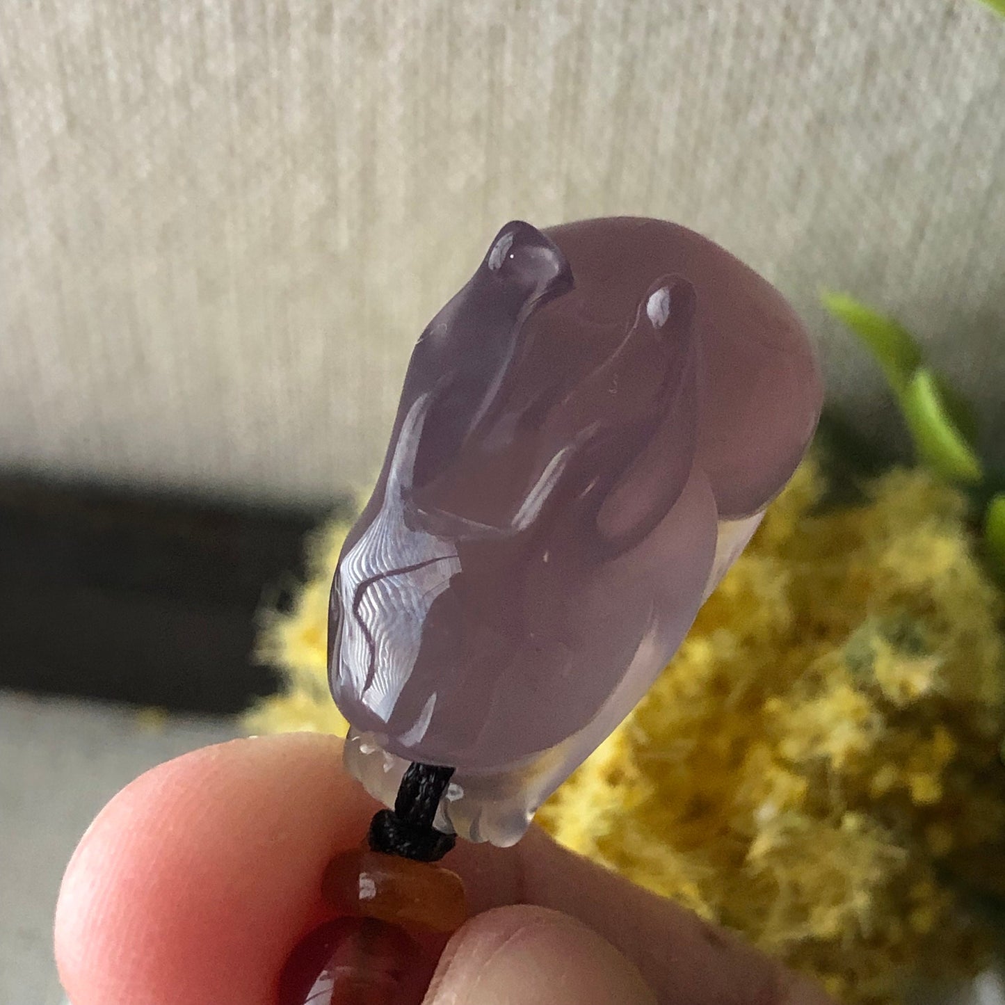 26.3mm High Quality Agate Lavender Carved Bunny Year of the Rabbit Pendant