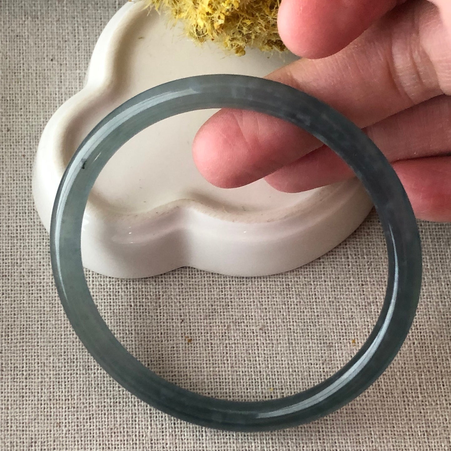 57-58mm High Quality Icy Guatemalan Jade Blue Green Tone Slim Rounded Bangle