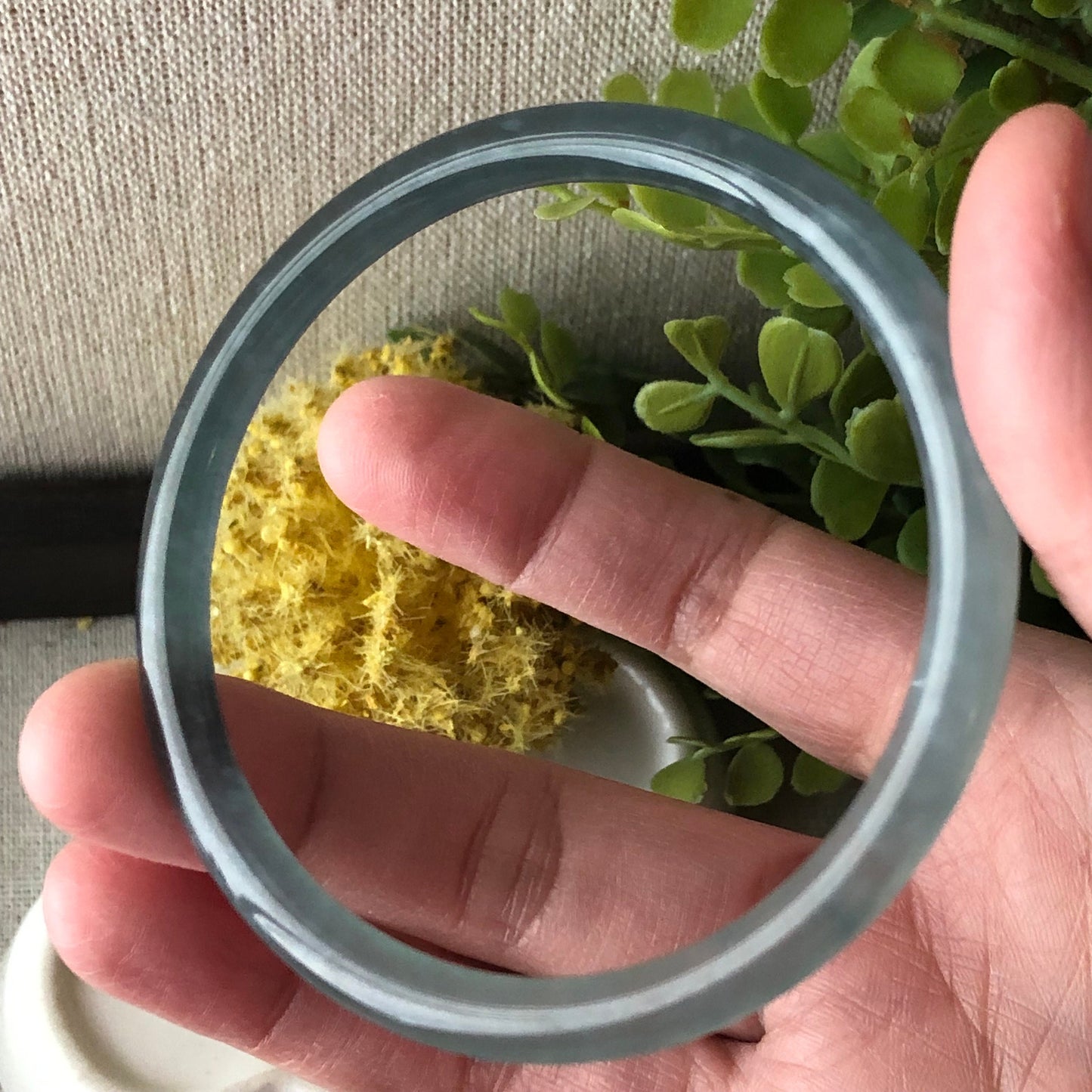 57-58mm High Quality Icy Guatemalan Jade Blue Green Tone Slim Rounded Bangle