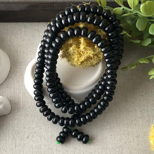 8 mm Icy Glossy Omphacite Jade Flat Bead  Necklace