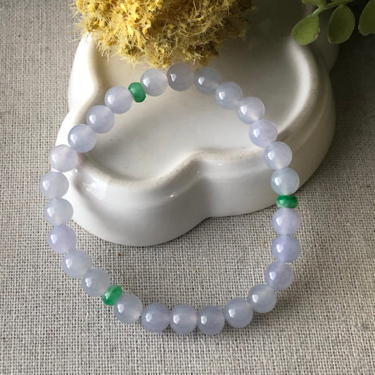 6.7 mm Jadeite Jade High Icy Lavender Bead Bracelet