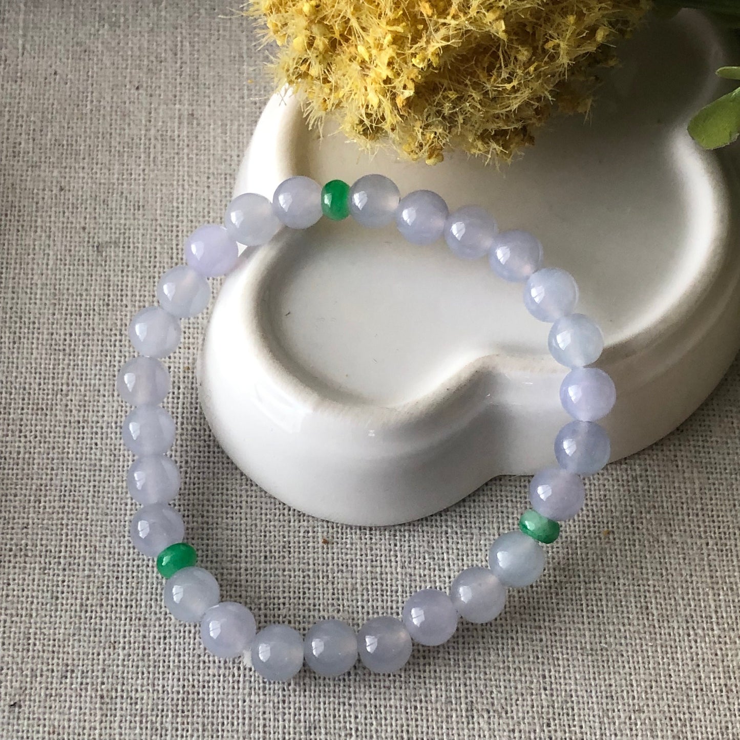 6.7 mm Jadeite Jade High Icy Lavender Bead Bracelet