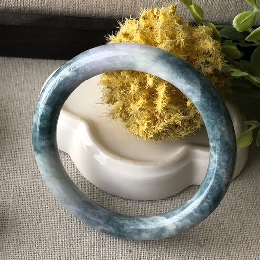 55-56mm Blue Green Earthy Round Jadeite Jade Bangle