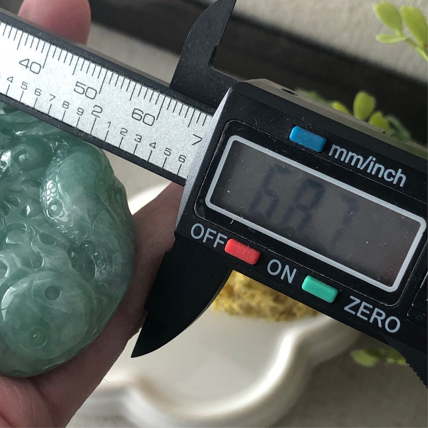67mm Grade A Jade Jadeite Icy Green Glossy carved dragon Pendant