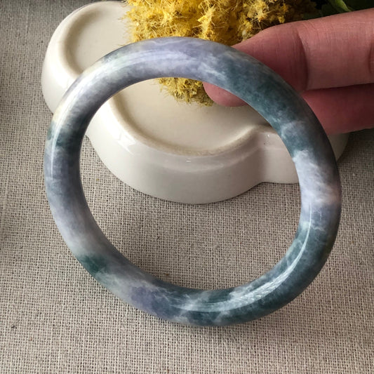 56mm Blue Green Earthy Round Jadeite Jade Bangle