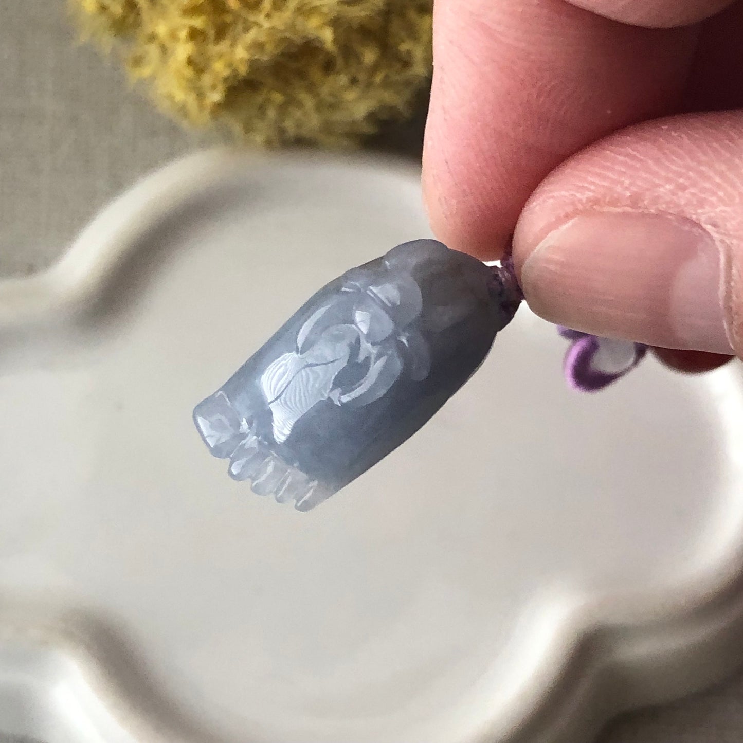 20 mm Jadeite Jade Blue Lavender 3D Carved Feet Spider Charm