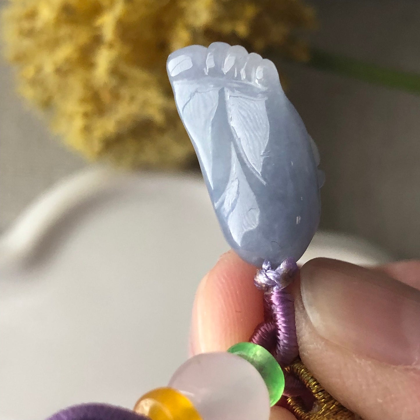 20 mm Jadeite Jade Blue Lavender 3D Carved Feet Spider Charm