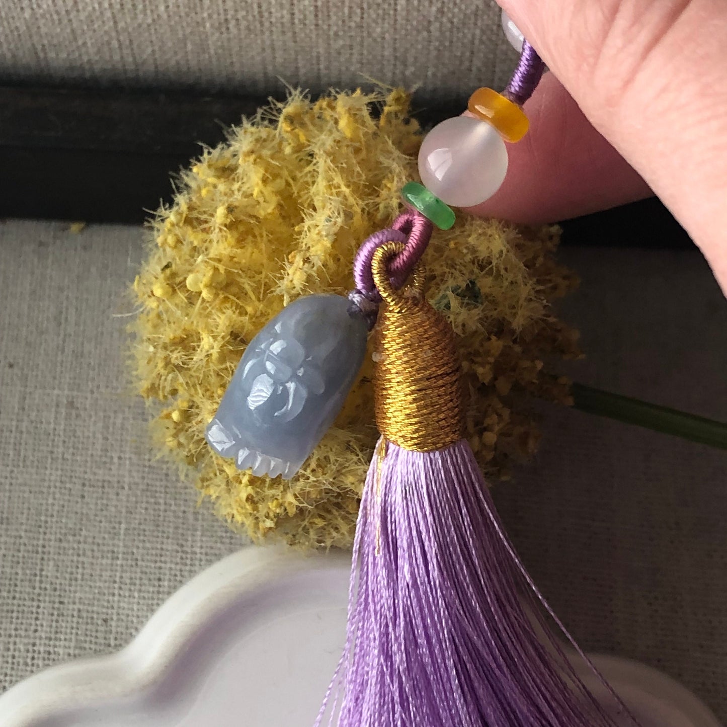 20 mm Jadeite Jade Blue Lavender 3D Carved Feet Spider Charm