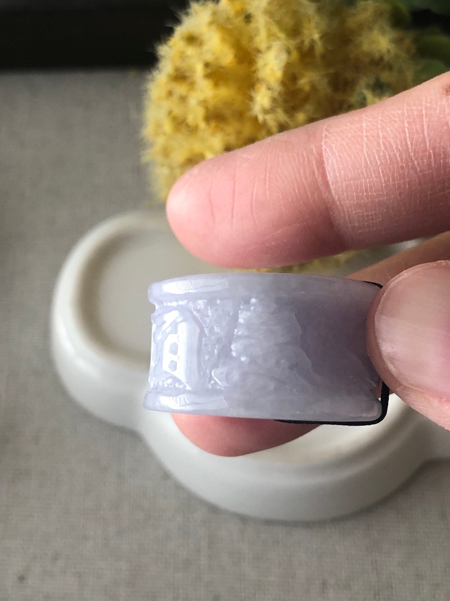 25.9 mm Big Lavender Jade Jadeite Carved Six Word Blessing Barrel Pendant