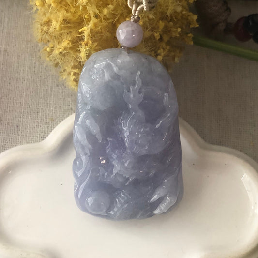 46mm Jadeite Jade Icy Lavender carved dragon Pendant