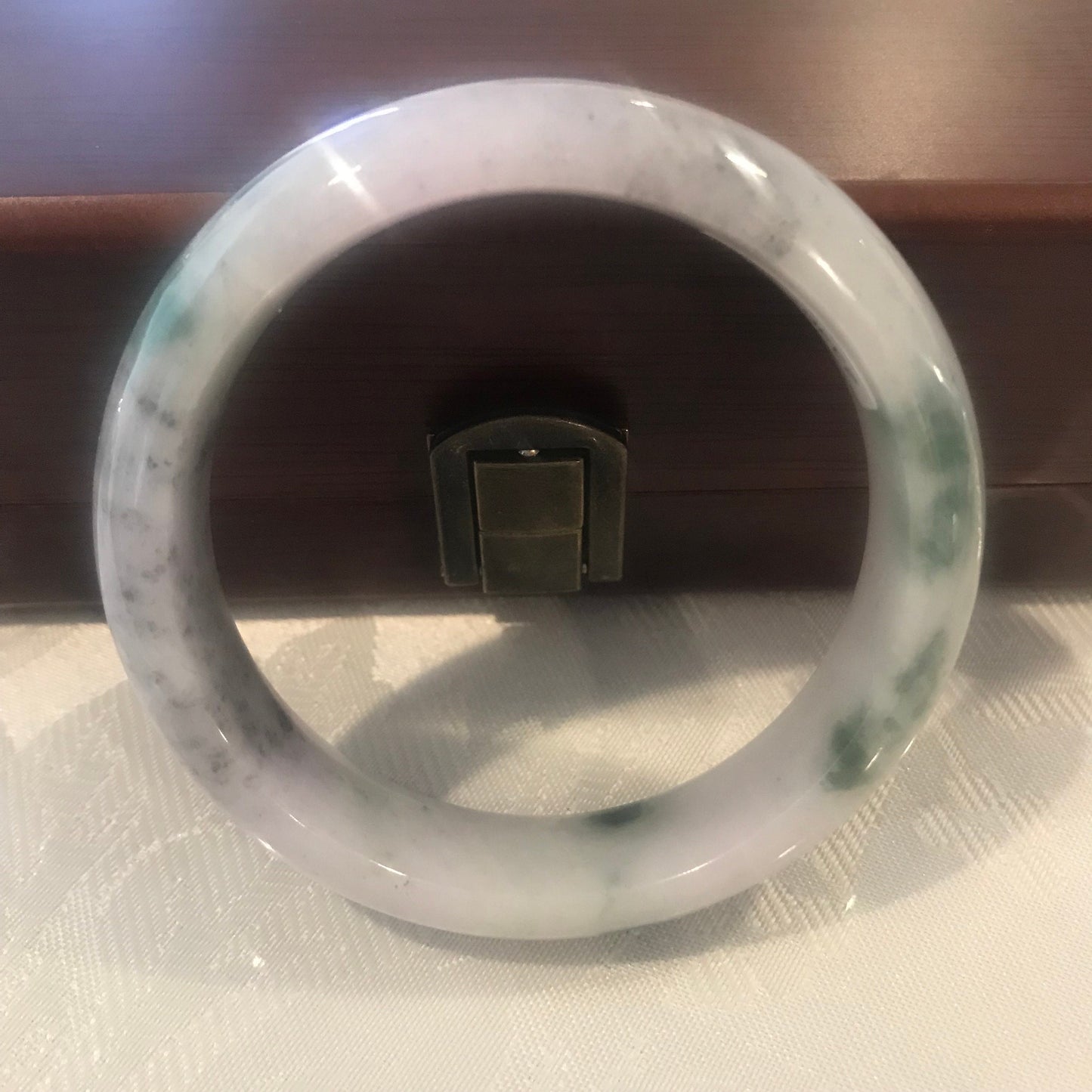 58.5mm Jadeite Jade Wuji Green Float Flowers D-shaped Bangle