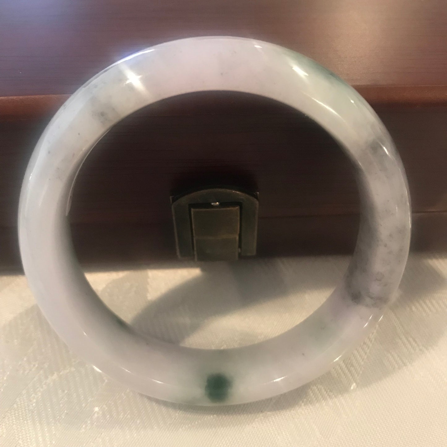 58.5mm Jadeite Jade Wuji Green Float Flowers D-shaped Bangle