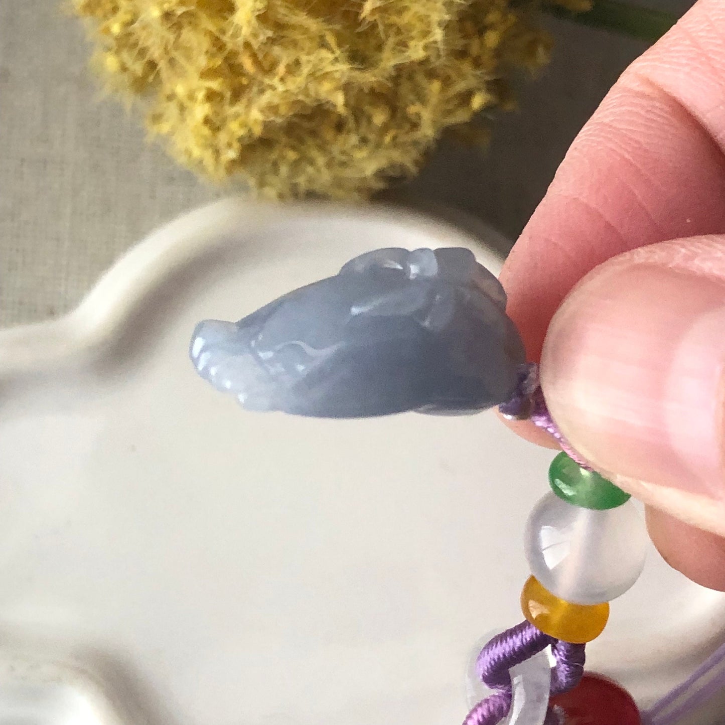 20 mm Jadeite Jade Blue Lavender 3D Carved Feet Spider Charm