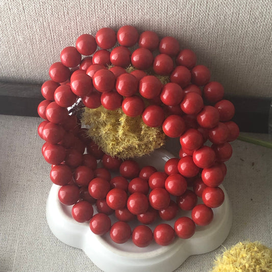 10 mm Red Carved Round Bead Bracelet Necklace