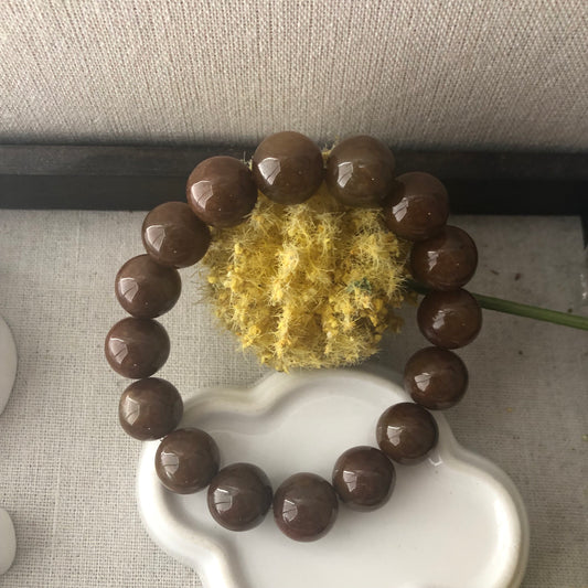 13.5 mm Glossy Yellow Brown Jadiete Jade Bead Bracelet
