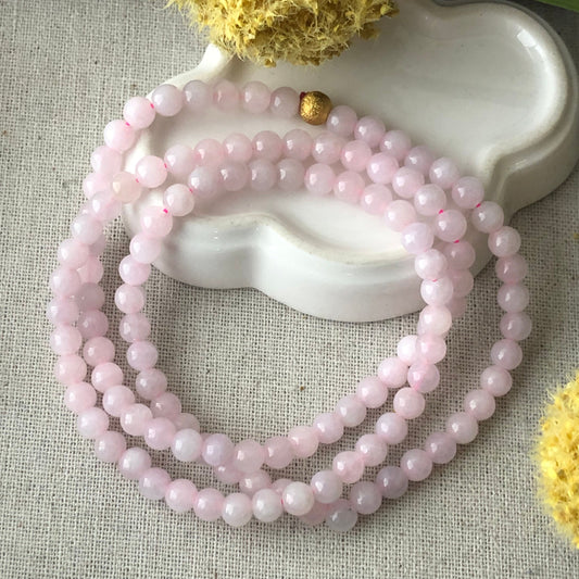 5.6 mm Icy Light Pink Jadeite Jade Bead Bracelet Necklace 12 inches long