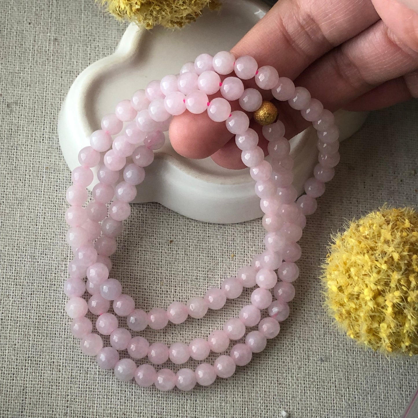 5.6 mm Icy Light Pink Jadeite Jade Bead Bracelet Necklace 12 inches long