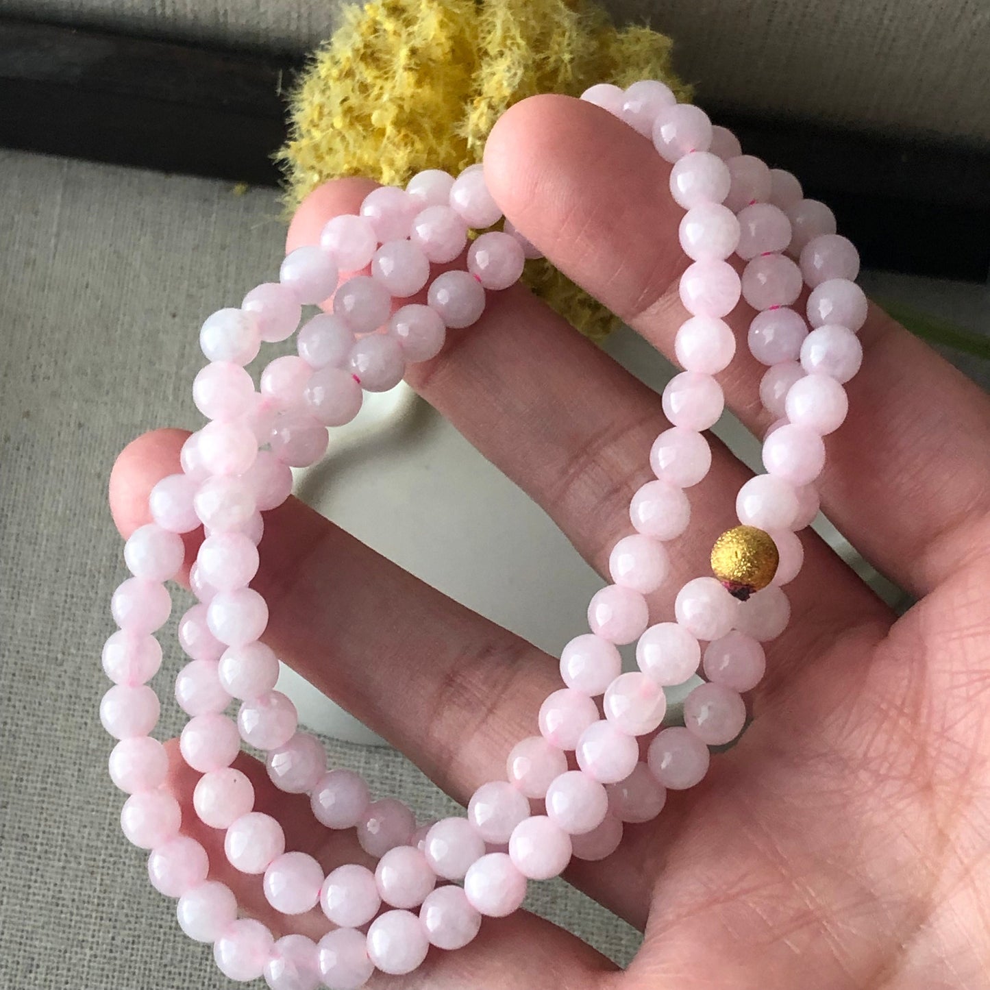 5.6 mm Icy Light Pink Jadeite Jade Bead Bracelet Necklace 12 inches long