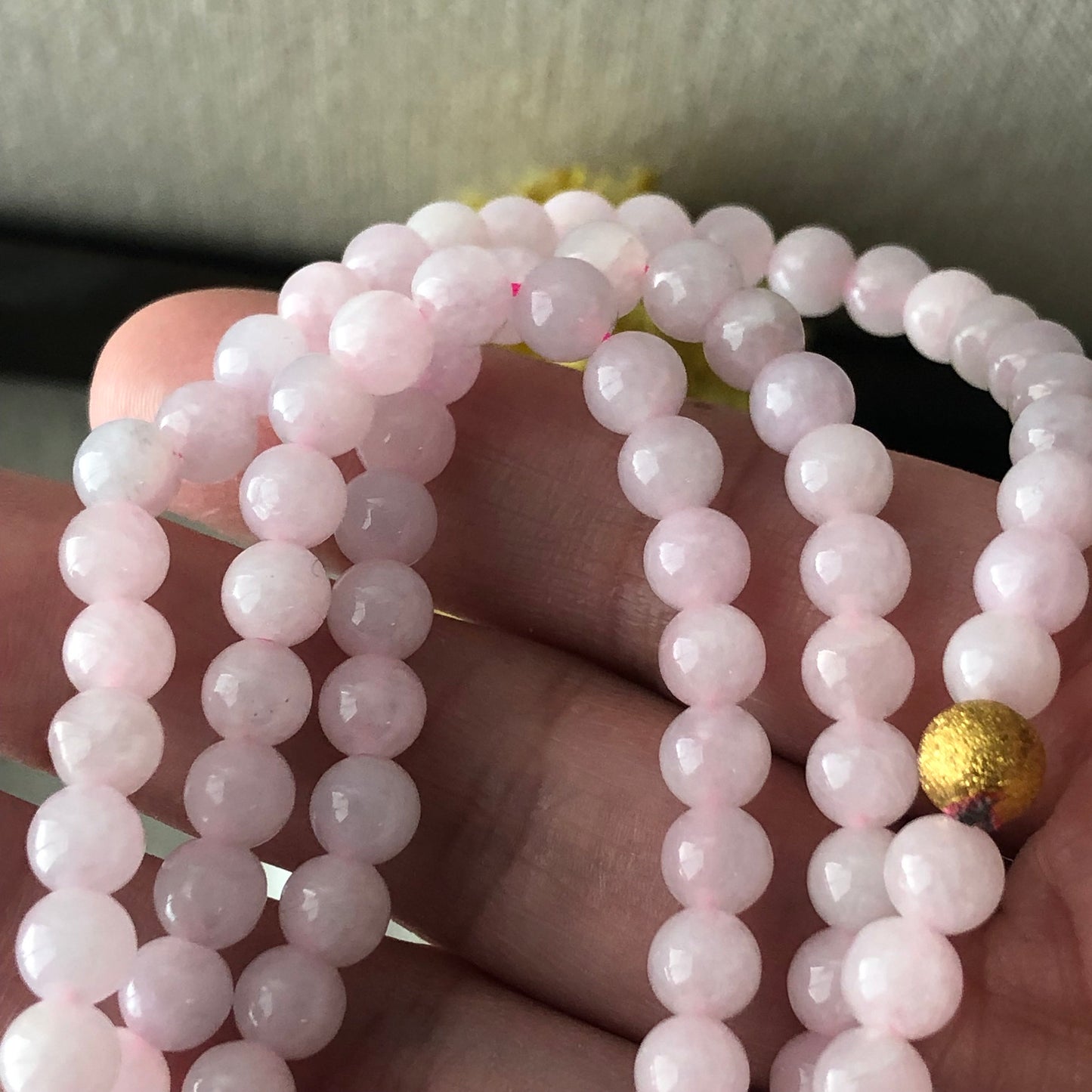 5.6 mm Icy Light Pink Jadeite Jade Bead Bracelet Necklace 12 inches long