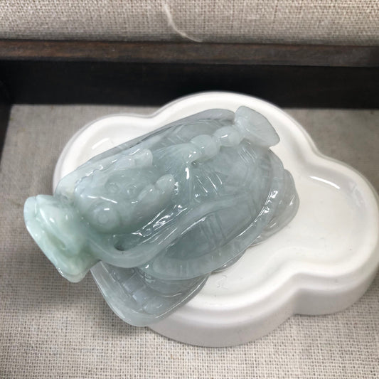 57 Glutinous Green Tonr Jadeite Jade Carved Dragon Turtle Display Statue