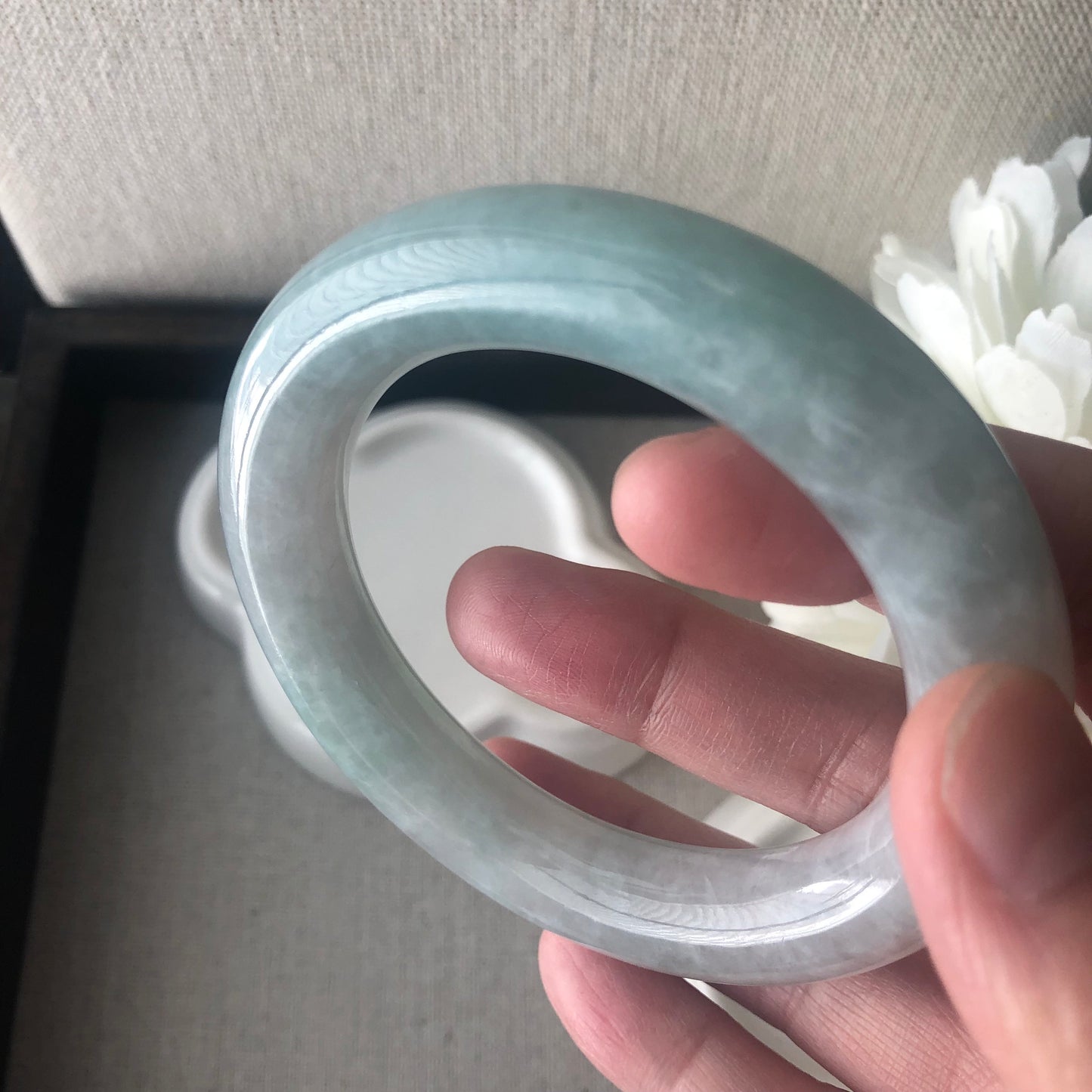 55mm Earthy Green Jadeite Jade Round Bangle