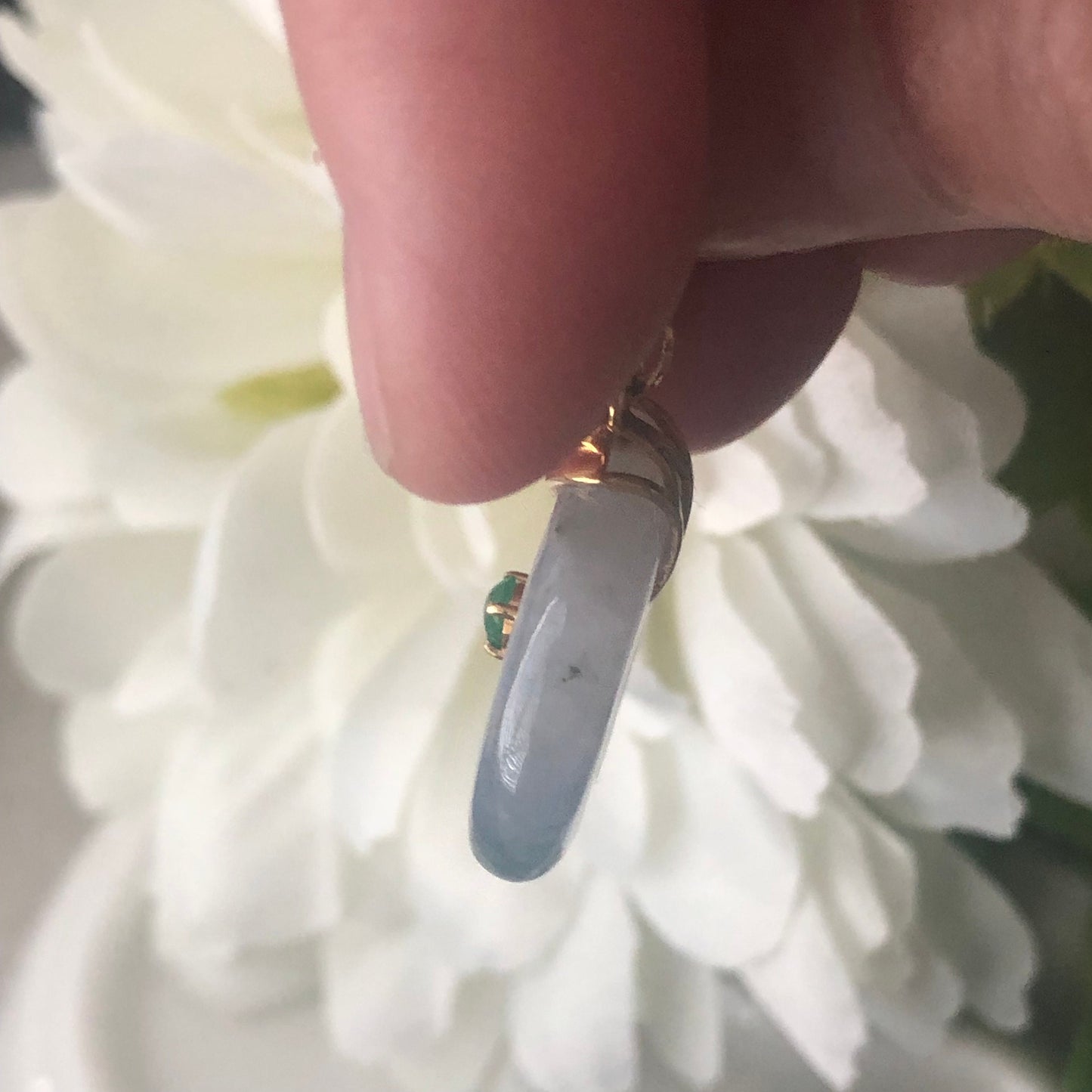 18K 20mm Jadeite Jade Lavender Green Float Flowers Donut Pendant Diamonds